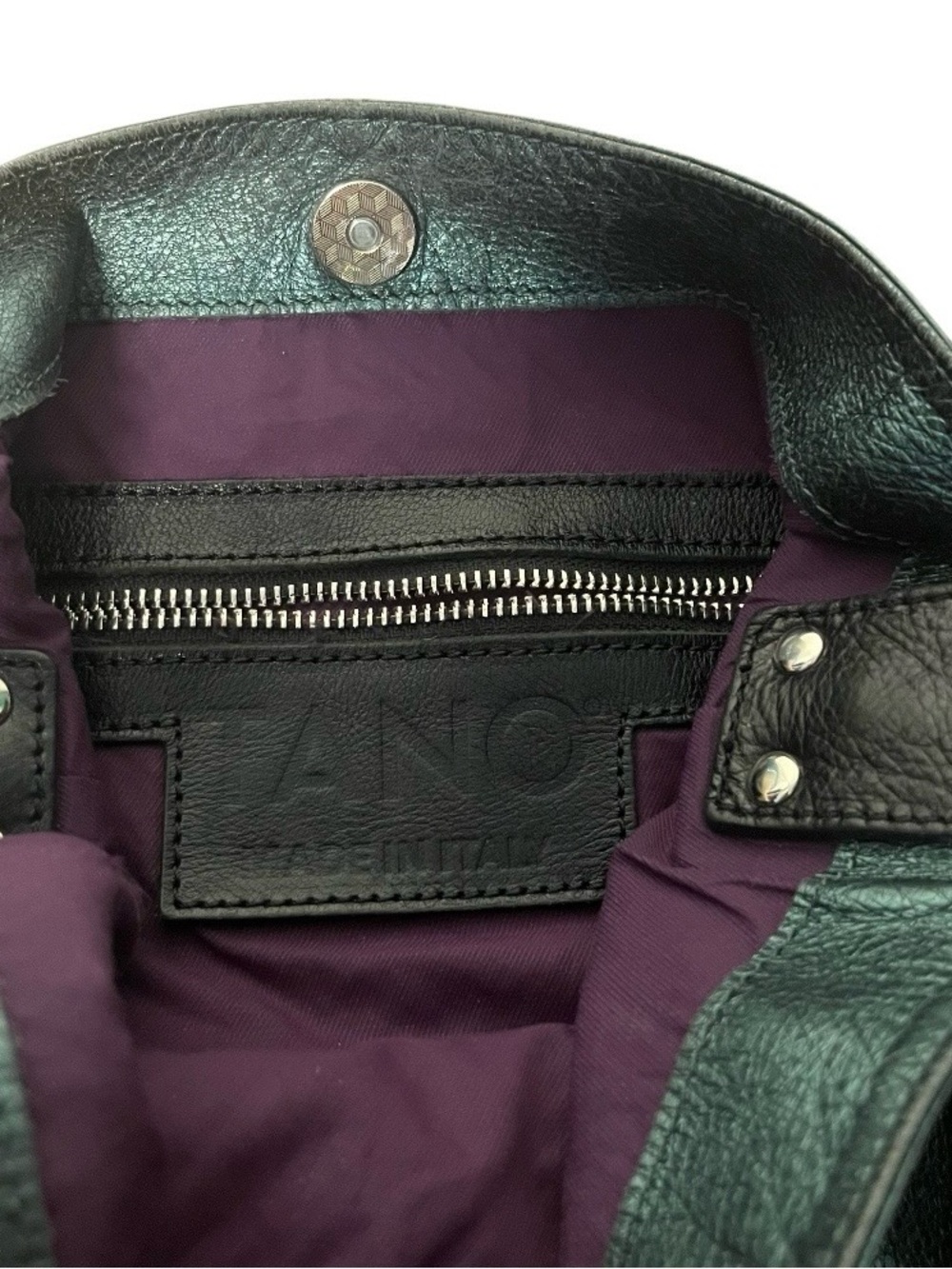 TANO Green Hobo Bag Tote Textured Leather Side Pockets Made in Italy - Picture 5 of 9